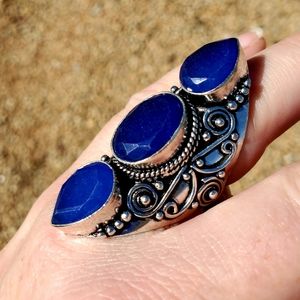 New Sapphire 925 Silver Statement Ring.